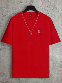 Claim Camiseta casual de manga corta y cuello redondo con estampado de verano para hombres, camiseta de streetwear de verano, camiseta de hombro caído, regalos para novio, vuelta al cole, camisetas gráficas - Rojo - Ver 6