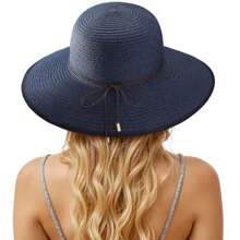 Sun Hats For Women, Straw Hats UPF 50+ Sun Protection, Wide Brim Womens Beach Hat For Summer Travel - 海軍藍 - 查看 8