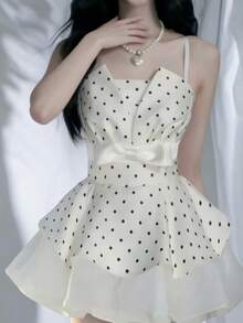 If You Want A Feminine Style, A Niche Polka Dot Suspender Dress, A Summery Look For Children, And A Slim, Sophisticated Feel, Then Wear This. - White (mesh Lining + Adjustable Shoulder Straps) - View 11