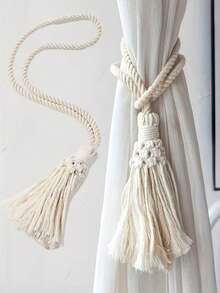 Minimalist Tassel Curtain Tie Backs, Curtain Clips, Suitable For Bedroom, Living Room, Kitchen Home Decor - White - View 3