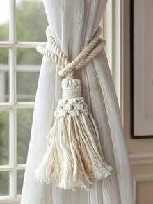 Minimalist Tassel Curtain Tie Backs, Curtain Clips, Suitable For Bedroom, Living Room, Kitchen Home Decor - White - View 8