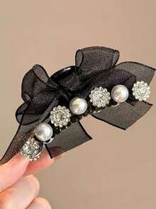 1pc Versatile Pearl Bow Hair Claw Clip, Cute Princess Style, Elegant PC (Polycarbonate) Hair Accessory, Suitable For All Seasons - Multicolor - View 8