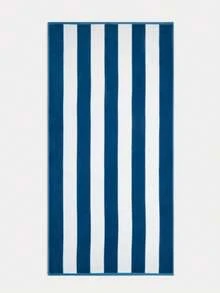 100% Cotton Striped Beach Towel - Sand-Free & Ultra Absorbent & Made In Türkiye - Navy Blue - View 9