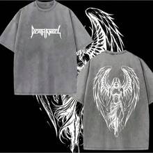 Y2K Death Angel Men's T-Shirts, Vintage Gothic Oversized T-Shirt, Fallen Dark Angel Graphic Tee, Retro Washed Streetwear Style Top, Gothic Punk Emo Grunge Outfit For Men And Women. - 淺灰色 - 查看 5