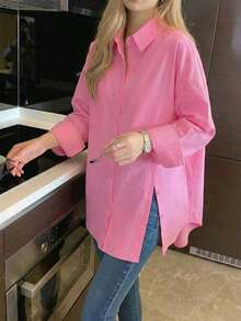 Women's Long-Sleeved Blouse With Lapel, Single Button Closure, And Casual Style For Everyday Wear, In A Solid Color - Black - View 8