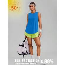 PINSPARK Workout Tops For Women Sleeveless Athletic Tank Tops UPF 50+ Running Tanks With Side Slits Loose Fit Gym Yoga Shirt - 斯普克爾藍 - 查看 5