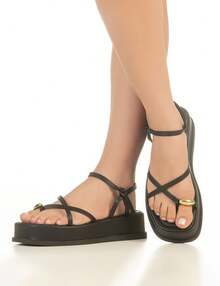FLAT MEIA LUA Women's Flat Sandal Clogs Women's Fashion Flatform - Black - View 3