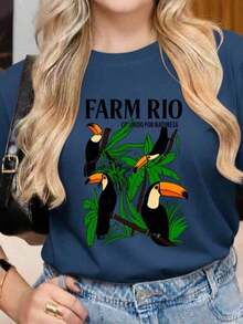 Women's T-Shirt Colorful By Nature 100% Cotton Women's T-Shirt Brazil Stylish 100% Cotton Stylish Toucans Brazilian - 藏蓝色 - 查看 2