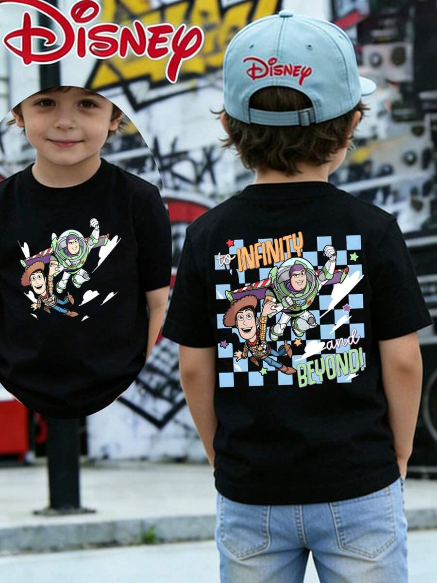 Disney Toy Story Toddler Boys T-Shirt, Buzz Lightyear & Woody "To Infinity And Beyond" Graphic Tee, 6 Months-3 Years Casual Short Sleeve Top, Express Delivery - 黑色 - 查看 1