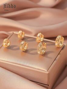 Hihho 3 Pairs Of Fashionable Gold-Tone Cubic Zirconia Hoop Earrings Set, Featuring 3 Different Styles Of Copper Plated Gold + Zirconia Earrings, Providing Layered Designs And Secure Wear, Luxurious And Accessories Suitable For Various Occasions - Yellow Gold - View 5