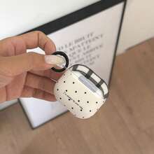 简约黑白格子波点挂环耳机保护套,兼容第四代、第二代、第三代、Pro 2,可爱波点Pro 3磨砂耳机保护套,女士款 - 白色 - 查看 5