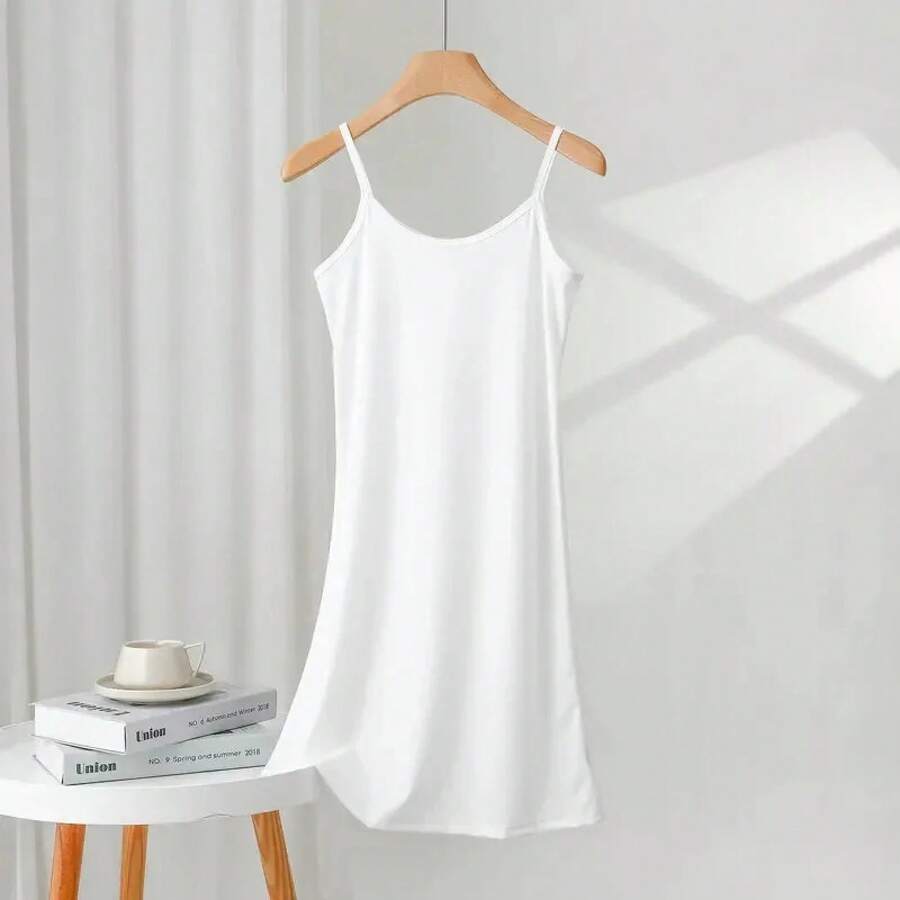 Minivestido holgado para mujer, tela ligera de seda helada, perfecto para el verano, falda exterior de moda 2024 - Blanco corto - Ver 1