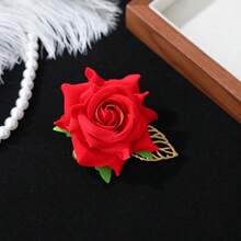 Kẹp tóc hình hoa hồng đỏ và lá, phụ kiện cài tóc cho cô dâu và dự tiệc cưới. - Kẹp tóc màu đỏ - Xem 2