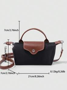 Dedoo Bolso de mano de nylon con bloques de color, bolso bandolera minimalista y versátil con forma de concha, correa ajustable, adecuado para ir al trabajo, compras, fiestas y vacaciones - Negro - Ver 3