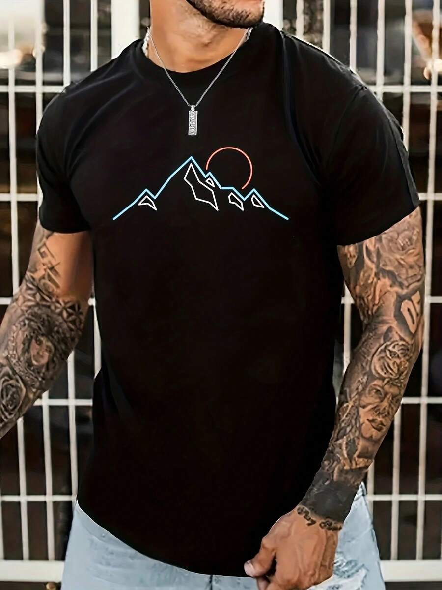 Camiseta de moda para hombre con cuello redondo, estampado en inglés, ideal para primavera y verano - Negro - Ver 1