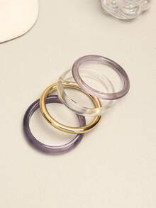Set de 4 piezas de pulseras elegantes y retro, de estilo minimalista y de moda, adecuadas para uso casual, joyería de moda para mujer, de acrílico, apropiadas para uso diario y de fiesta - Morado - Ver 4
