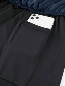 女款夏季休閒運動短褲，2合1設計，易於搭配任何穿搭，美感風格 - 藏蓝色 - 查看 5