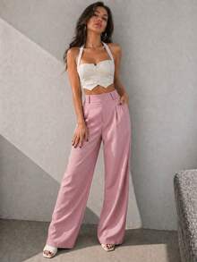 A&DD MODA, REF: AS1341-AS1400, Women's Pants, High Waist, Casual, Wide Leg, Pockets, Elegant, Sophisticated, Modern, Fashion Look, Current Style, Versatile Piece, Comfortable, High Quality, Uncomplicated Look, Women's Fashion. - 淺粉色 - 查看 5