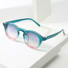 1 chiếc kính gọng tròn nhỏ kiểu retro unisex, thiết kế tối giản, cá nhân hóa, phù hợp cho tiệc tùng, du lịch, đi biển và sử dụng hàng ngày. - Màu xanh lá cây ở trên, màu hồng ở dưới, viền màu xanh dương và vàng. - Xem 6