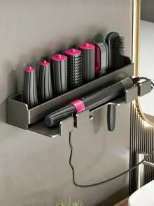1pc Drill-Free Hair Curler Holder Bathroom Hair Dryer Storage Rack Stainless Steel Dual-Use Drill-Free Storage Rack - Multicolor - View 4