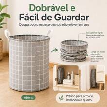 Foldable Checkered Laundry Basket With Handles, Multipurpose Organizer For Laundry Room, Bedroom, Bathroom - White - View 6