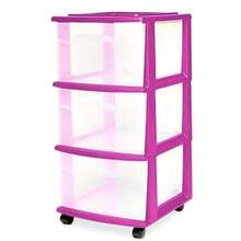 Drawer Tower 3-Tier Clear Plastic Storage Organizer Cart Purple Frame - Rolling Drawer Containers With Wheels For Bathroom Bedroom Office And Classroom Organization - 紫色 - 查看 1