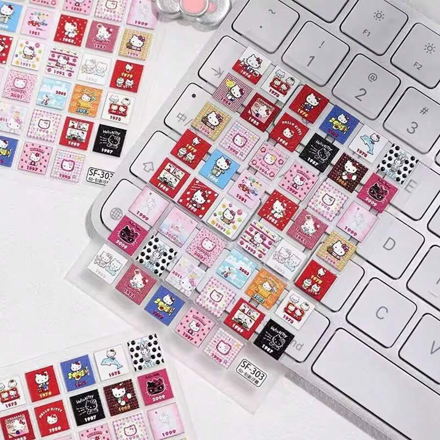 1 miếng dán hình vuông Hello Kitty dễ thương của Sanrio, nhãn dán khen thưởng học sinh làm thủ công, quà tặng năm mới, quà tặng ngày Valentine, quà tặng lễ Phục sinh. - Nhiều màu - Xem 1