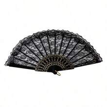 1pc Vintage French Lace Tassel Folding Hand Fan, Suitable For Year-Round Carry, Perfect For Weddings, Dances, Festivals And Accessories - Multicolor - View 3