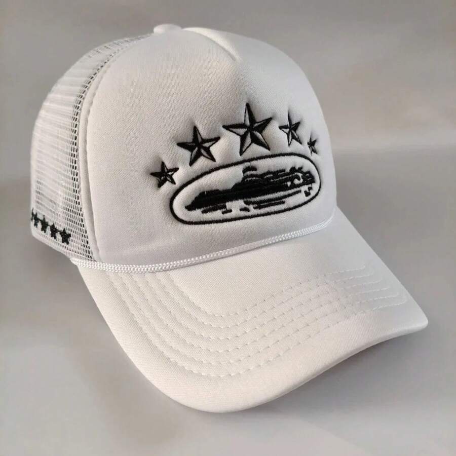 Alcatraz 5 Star Trucker Hat| Y2K Streetwear Mesh Baseball Cap, Unisex Adjustable Snapback, Breathable Sun Hat For Men & Women - white - 查看 1