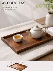 DearDali 1pc 16-Inch Rosewood Tray, Japanese Walnut-Color Square Tea Tray With Handle, Waterproof And Scratch-Resistant Dining Tray, Minimalist Ins Style, Rectangular Tray With Edging And Anti-Slip Design, Supportive Storage For Home Tea Break/Afternoon Tea Serving/Desktop Organization - View 4