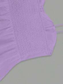 1 pieza Blusa casual sin mangas con volantes en el bajo, Elegante top tubo minimalista francés de color blanco puro, Camiseta sin mangas ajustada para vacaciones y viajes, Ligera camiseta con lazo delantero, Ropa exterior sexy tipo babydoll que acentúa las curvas, Primavera/Verano/Otoño - Lila 22 - Ver 6