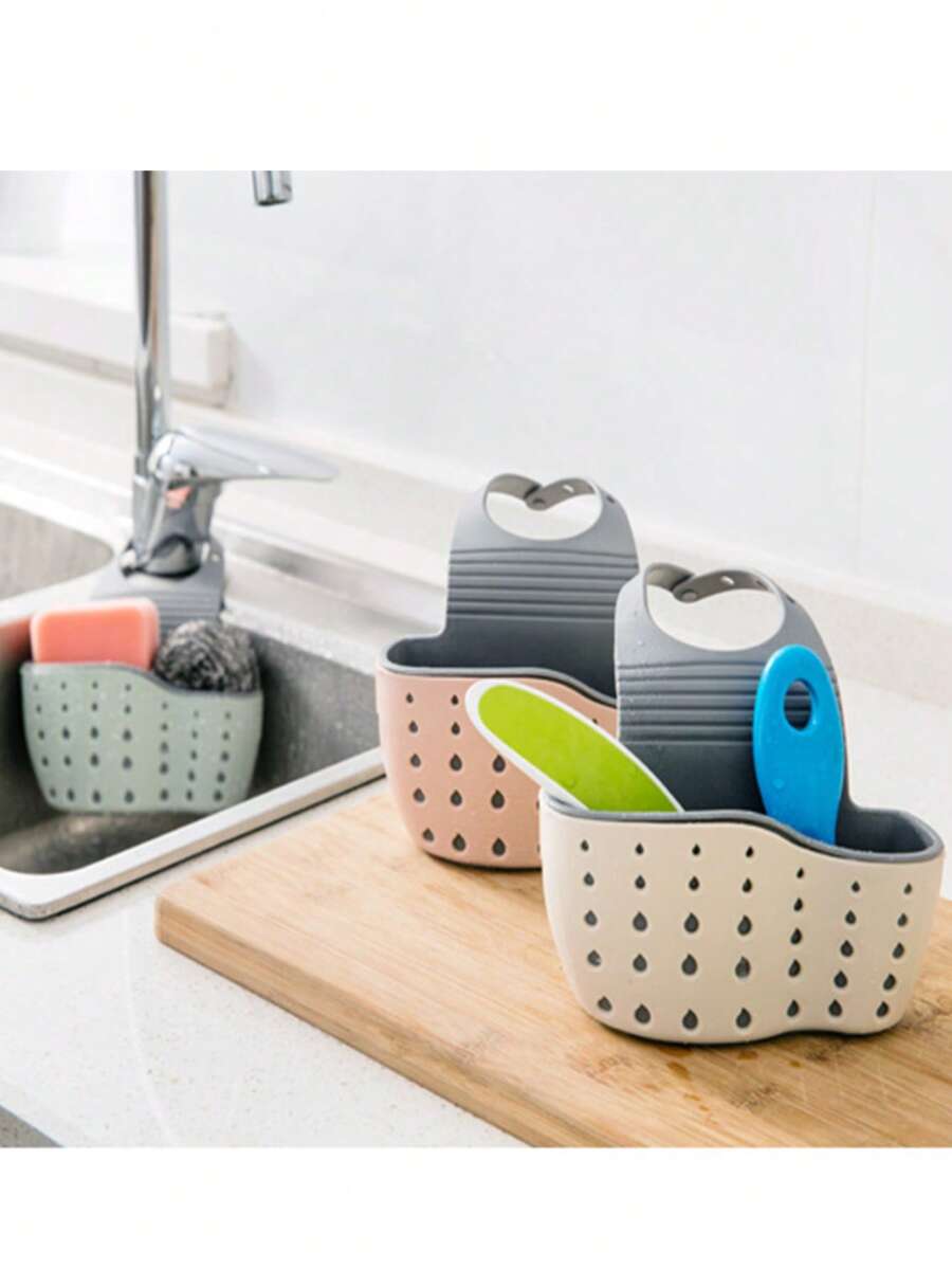 3/1pc Minimalist Adjustable Faucet Hanging Drain Rack, Silicone Quick Dry Sponge Holder With Flexible Strap, Non-Slip Waterproof Mold-Proof Space-Saving Design, Dual-Use For Sink Side & Countertop, Organizer For Sponges Rags Dish Brushes