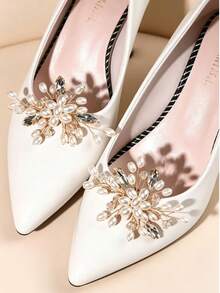 1 Paar goldfarbene Perlen & Kristall Schuhclips, abnehmbare Strass Schuh Accessoires, Braut Hochzeit Schuh Dekorationen, elegante Blumen Schuh Ornamente für Absätze und Pumps, ideal für Party, Abschlussball und besondere Anlässe, funkelnde Braut Schuh Dekorationen für Pumps und Absätze, elegante Blumen Schuh Ornamente für Abschlussball, Party und täglichen Gebrauch - Verschiedenfarbig - Übersicht 2