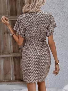 Vestido de cintura con cuello en V, vestido sexy cruzado de Europa y América - Caqui - Ver 2