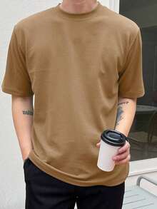 Men's Solid Color Crew Neck T-Shirt - Brown - View 2