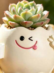 1pc Cute Egg-Shaped Succulent Planter With Rocking Chair, Resin Smiling Face Plant Pot, Funny Cartoon Flower Pot Suitable For Indoor Home, Balcony, Desktop Decoration, Gardening Gift - Multiple Styles - View 8