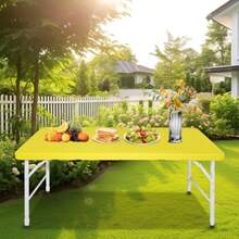Mesa plegable de plástico, portátil, resistente, para picnic, comedor, cocina, fiesta, para camping, interior y exterior, tamaños de 121, 183 y 244 cm, color, negro - Amarillo - Ver 2