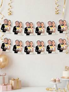 7/14/21pcs Customized Photo And Text 50th Anniversary Banner, Personalized Gold Anniversary Couple Photo Garland, Custom 50th Wedding Anniversary Party Bunting, Anniversary Celebration Decor, Perfect For Couples, Gold Anniversary Party Wall Decoration, Personalized Gift, Birthday Party Banner - Multicolor - View 3
