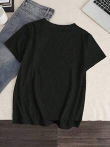100% cotton 2026 Nueva primavera Camiseta de cuello redondo de manga corta con estampado de gato de estilo español casual, blanca de verano Blusas Bonito 100% Cotton - Negro - Ver 3