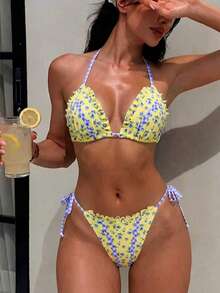 Bộ bikini gợi cảm buộc dây sau cổ in họa tiết dành cho nữ, thích hợp cho kỳ nghỉ hè ở bãi biển. - Nhiều màu - Xem 6