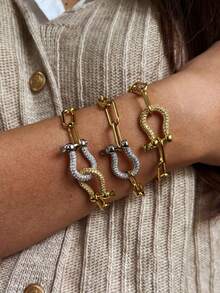1Pc Women's Bracelet With Two-Tone Rhinestone Horseshoe Clasp. Chic Versatile Design Fits Daily Wear And Parties, An Ideal Gift. - Multicolor - View 2