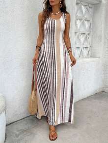 YHHBreezaya Vestido casual sin mangas con cuello redondo y bolsillos a rayas para mujerYHH - Albaricoque - Ver 4