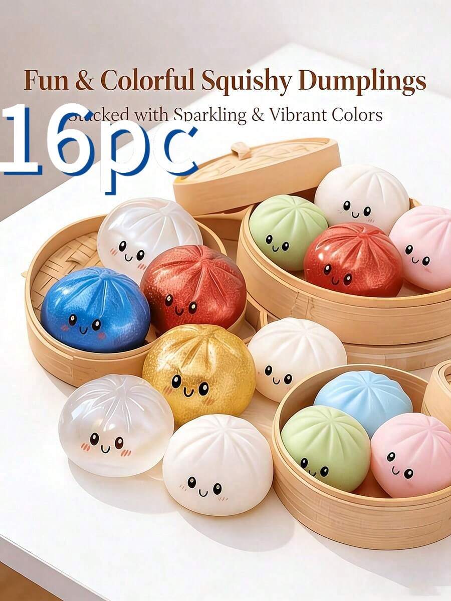 2/4/16Pcs Cute Steamed Bun Dumpling Squishy Toy, Soft Slow Rebound Stress Ball, Transformable Simulation Bread Model, Handcrafted Decompression Squishy Toy, Anxiety Relief Relaxation Ornament, Ideal Office Desktop Gift, Suitable For Christmas, Halloween, Thanksgiving, Birthday Party Gifting For Family & Friends, Comes With Matching Steamer Basket - Nặn thành những chiếc bánh nhỏ (màu ngẫu nhiên) - Xem 1
