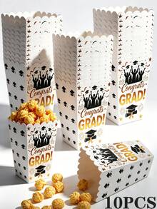 10个/1个/毕业爆米花盒，黑金毕业派对零食容器，一次性纸质零食糖果盒，适用于高中大学毕业派对装饰 - 畢業季款A - 查看 12