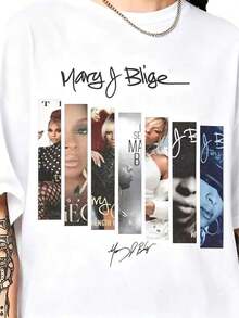Tallas para hombre, corte holgado, camiseta de fan de la gira musical de Mary J. Blige 2026, tallas S-3XL, camiseta de manga corta con diseño de cuello redondo, tela suave, transpirable y agradable para la piel, corte regular. Camiseta de algodón. - Blanco - Ver 12