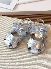 Sandal ren nơ cho bé gái, sandal mùa hè chống trơn trượt đế mềm có khóa dán cho bé. - Bạc - Xem 3