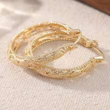 1 Pair Fashionable And Luxurious Hollow Pattern Hoop Earrings, Gold Color, Elegant Women's Earrings Suitable For Daily Wear And Vacation, A Perfect Gift For Her - Vàng - Xem 6