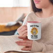 1pc Funny Firefighter Cat Mug - "This Is Fine I'm Fine" Sarcastic Coffee Cup With Flaming Firefighter Design, 11oz White Ceramic Cup With Black Handle & Rim, Humorous Gift For Adults, Office, Home, Or Birthday - Funny Desk Decor For Firefighters & Cat Lovers - Durable Ceramic Cup For Coffee, Tea, Hot Drinks - Playful Firefighter Cat Patterns, Unique Artistic Illustration, Perfect For Friends & Family, Multicolor Drinkware, Home Kitchenware, Highquality Print, Sturdy Construction, Im - Hồng - Xem 11
