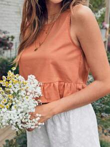 Holidaya Top bajo fruncido unicolor - Naranja Coral - Ver 3