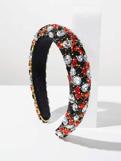 1 pieza Diadema de terciopelo coreana para mujer, decoración de diamante de cristal brillante vintage y lujosa, accesorio de cabello elegante y de alta gama para socialité (color y posición de la gema al azar)